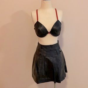 Anna Sui Pleated Lined Leather Mini Skirt